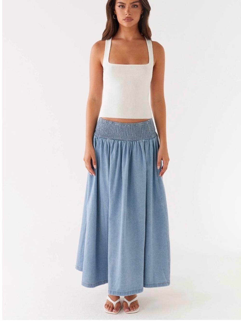 Peppermayo Light Blue Smocked-Waist midi Skirt Sz 14 NWT